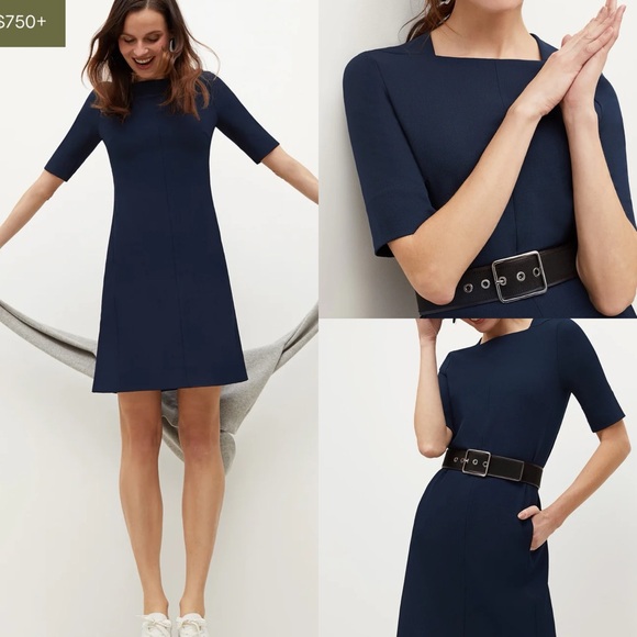 MM Lafleur Emily Dress Recycled Wonder Tex Square Neck A-Line Navy Blue Midnight - Picture 7 of 15